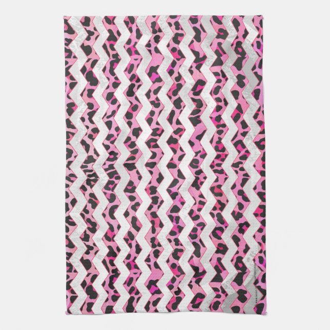 Leopard Black and Hot Pink Chevron Print Kitchen Towel (Vertical)