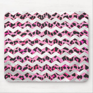 Leopard Black and Hot Pink Chevron Print Mouse Pad