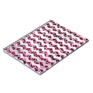 Leopard Black and Hot Pink Chevron Print Notebook