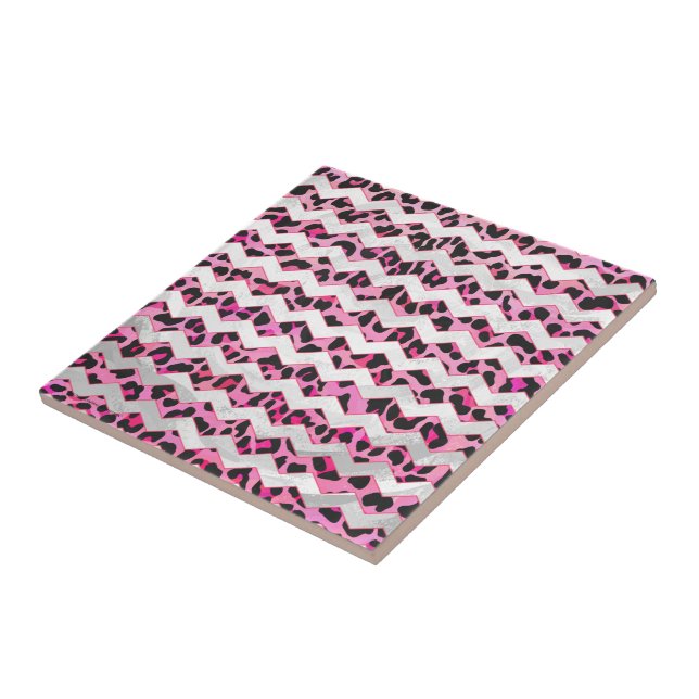 Leopard Black and Hot Pink Chevron Print Tile (Side)