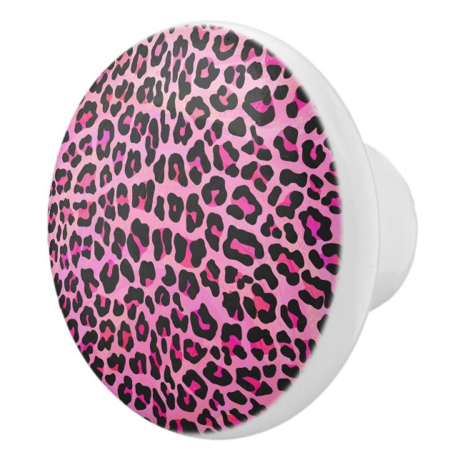 Leopard Black and Hot Pink Print Ceramic Knob (Right)