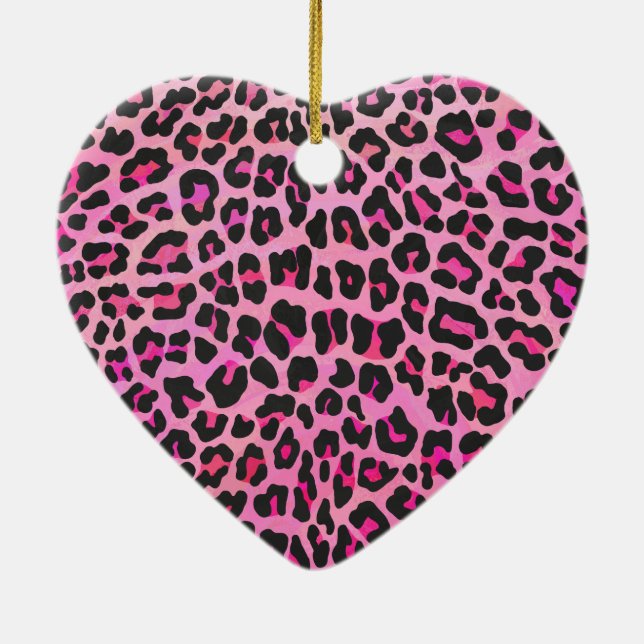 Leopard Black and Hot Pink Print Ceramic Ornament (Back)