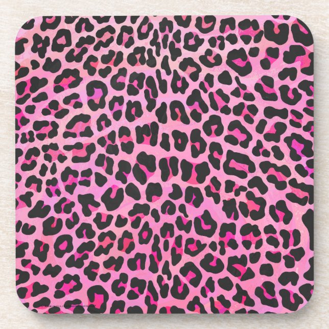 Leopard Black and Hot Pink Print Coaster (Front)