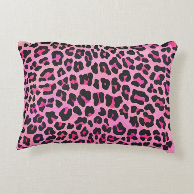 Leopard Black and Hot Pink Print Decorative Pillow (Back)