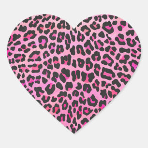 Leopard Black and Hot Pink Print Heart Sticker