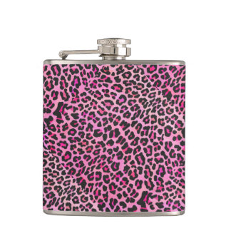 Leopard Black and Hot Pink Print Hip Flask