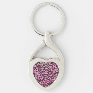 Leopard Black and Hot Pink Print Keychain