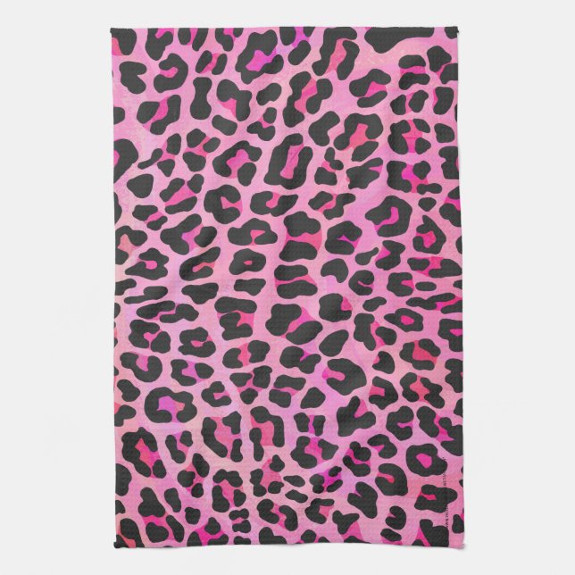 Leopard Black and Hot Pink Print Kitchen Towel (Vertical)