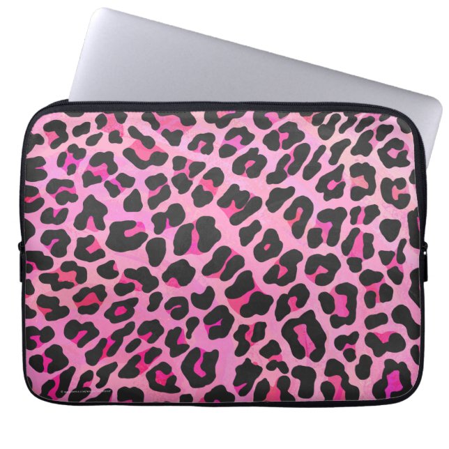 Leopard Black and Hot Pink Print Laptop Sleeve (Front)