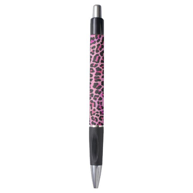 Leopard Black and Hot Pink Print Pen (Front Vertical)