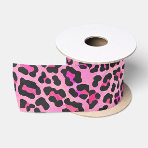 Leopard Black and Hot Pink Print Satin Ribbon