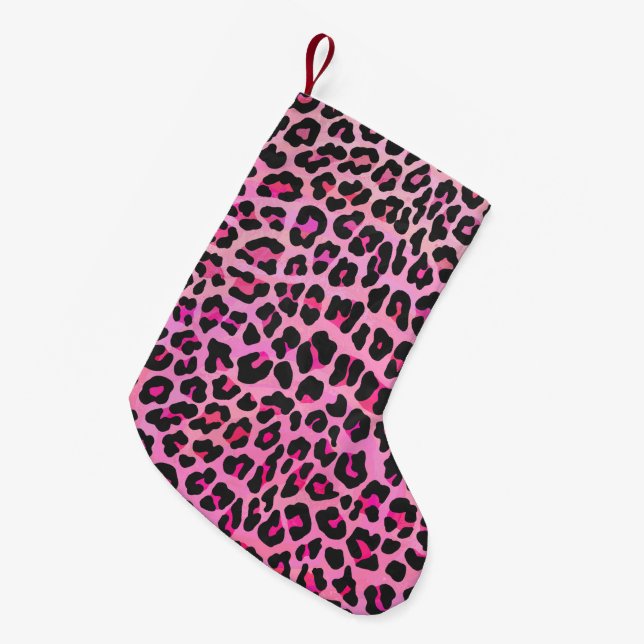Leopard Black and Hot Pink Print Small Christmas Stocking (Front (Hanging))