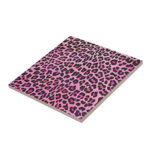 Leopard Black and Hot Pink Print Tile