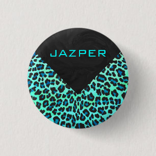 Leopard Black and Teal Print 1 Inch Round Button