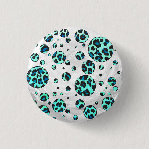 Leopard Black and Teal Print 1 Inch Round Button