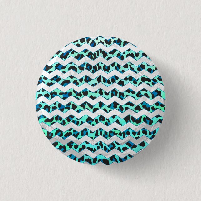 Leopard Black and Teal Print 1 Inch Round Button (Front)
