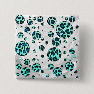 Leopard Black and Teal Print 2 Inch Square Button