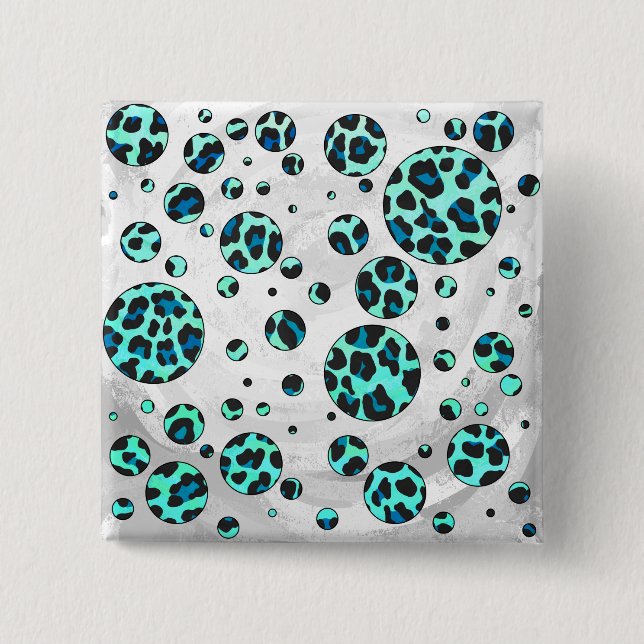Leopard Black and Teal Print 2 Inch Square Button (Front)