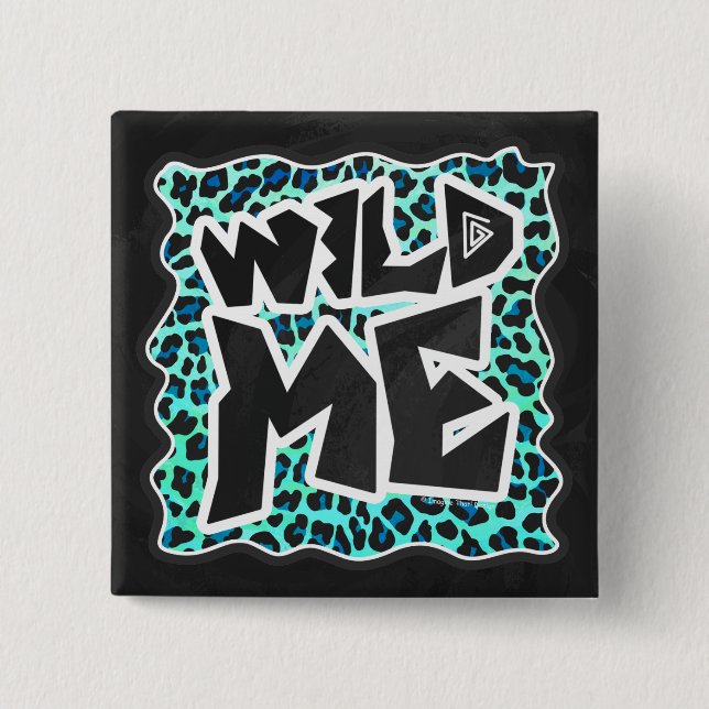 Leopard Black and Teal Print 2 Inch Square Button (Front)