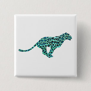 Leopard Black and Teal Print 2 Inch Square Button