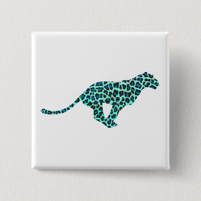 Leopard Black and Teal Print 2 Inch Square Button (Front)