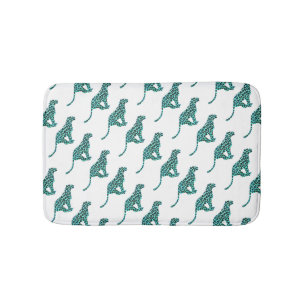 Leopard Black and Teal Print Bath Mat