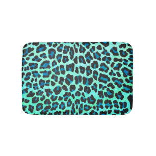 Leopard Black and Teal Print Bath Mat