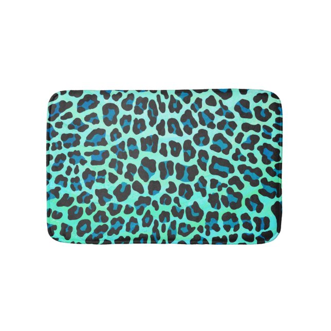 Leopard Black and Teal Print Bath Mat (Front)