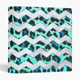 Leopard Black and Teal Print Binder