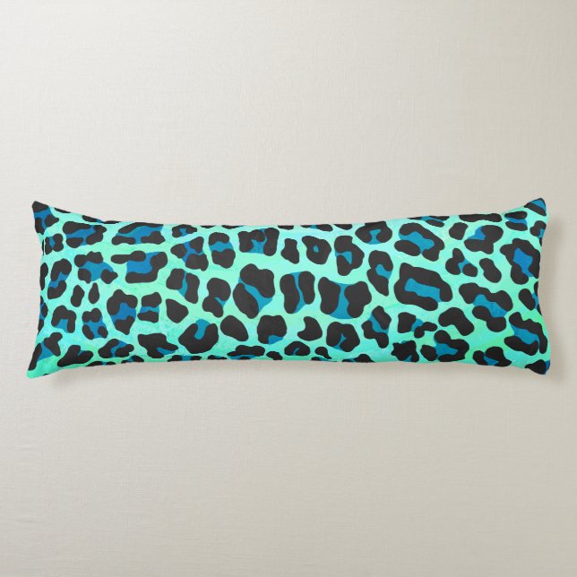 Leopard Black and Teal Print Body Pillow (Front)