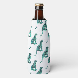 Leopard Black and Teal Print Bottle Cooler