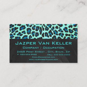 Leopard Black and Teal Print Business Card