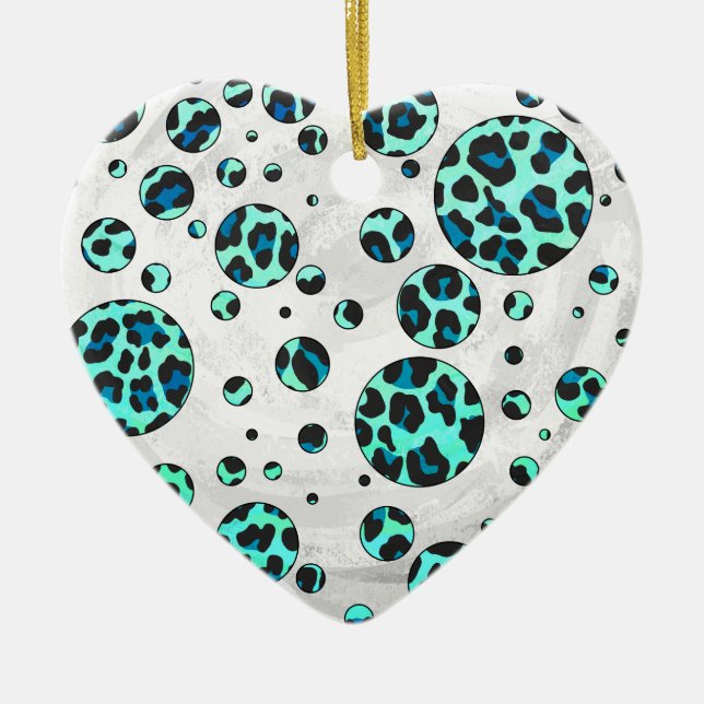Leopard Black and Teal Print Ceramic Ornament (Front)