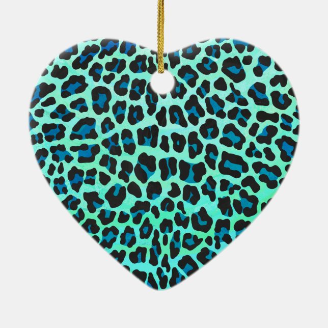 Leopard Black and Teal Print Ceramic Ornament (Back)