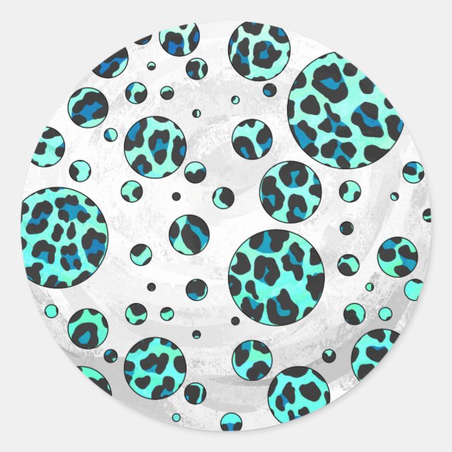 Leopard Black and Teal Print Classic Round Sticker (Front)
