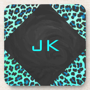 Leopard Black and Teal Print Coaster