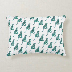Leopard Black and Teal Print Decorative Pillow