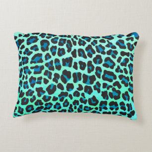 Leopard Black and Teal Print Decorative Pillow