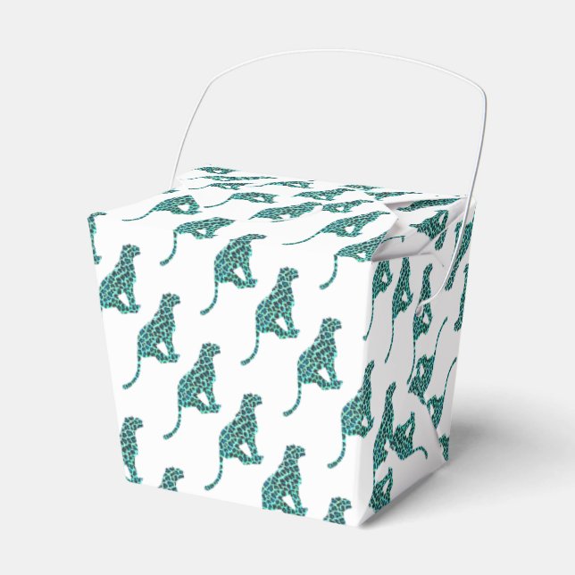 Leopard Black and Teal Print Favor Box (Front Side)