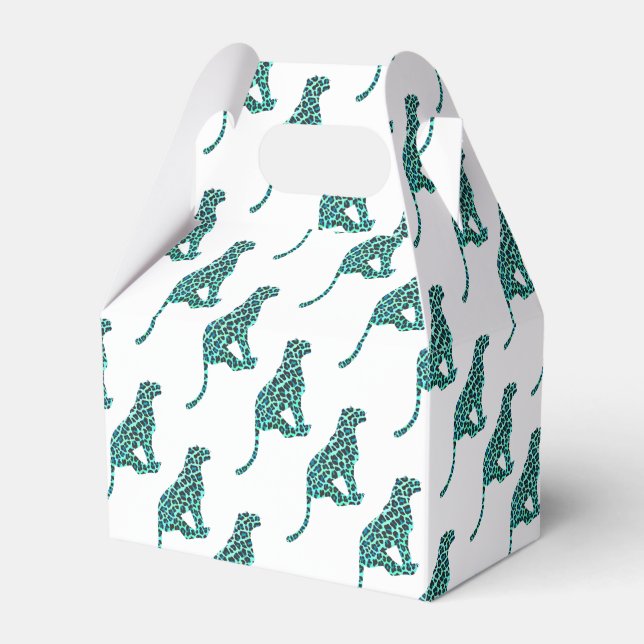 Leopard Black and Teal Print Favor Box (Front Side)