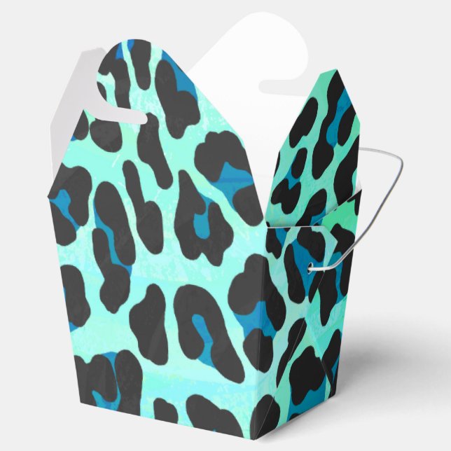 Leopard Black and Teal Print Favor Box (Opened)