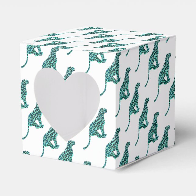 Leopard Black and Teal Print Favor Box (Front Side)