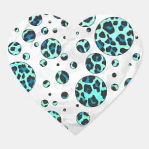Leopard Black and Teal Print Heart Sticker