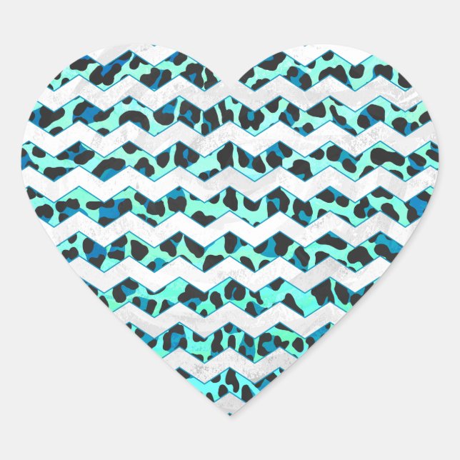 Leopard Black and Teal Print Heart Sticker (Front)
