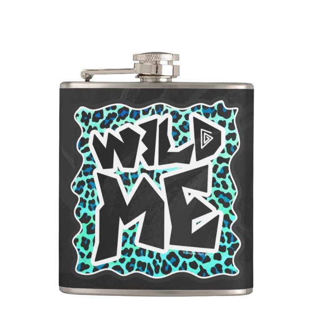 Leopard Black and Teal Print Hip Flask (Front)