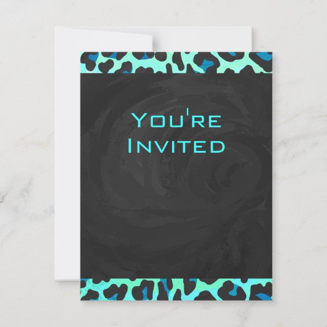 Leopard Black and Teal Print Invitation (Front)