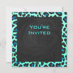 Leopard Black and Teal Print Invitation
