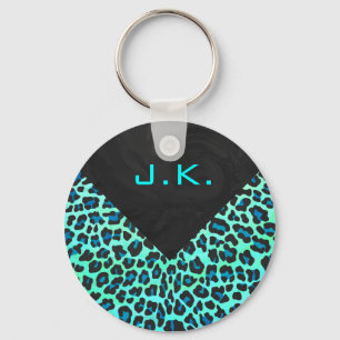 Leopard Black and Teal Print Keychain