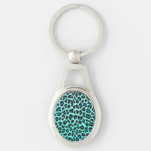 Leopard Black and Teal Print Keychain