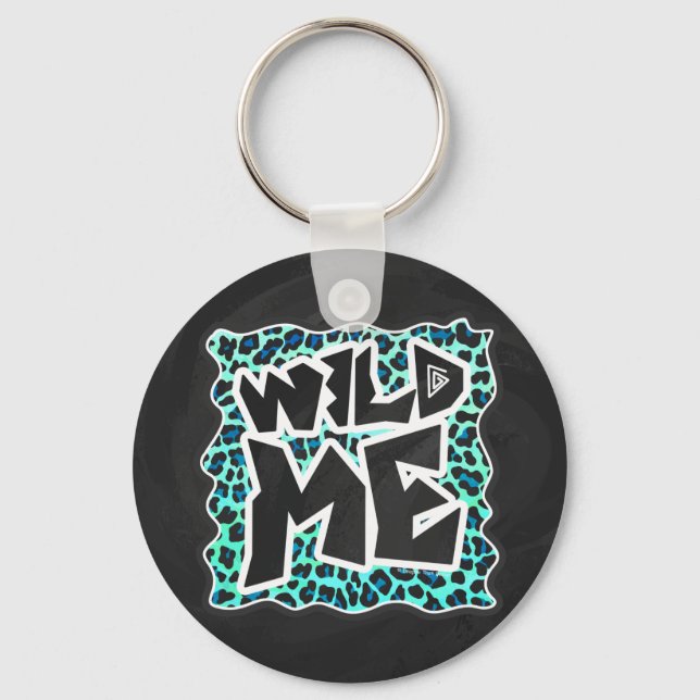 Leopard Black and Teal Print Keychain (Front)